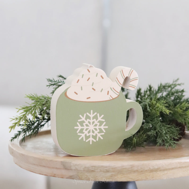 Chunky Wood Christmas Mug Sitter Green