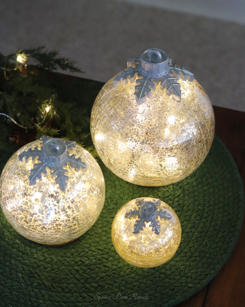 Light Up Crackle Glass Tabletop Ornament Silver