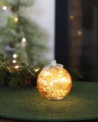 Light Up Crackle Glass Tabletop Ornament Gold