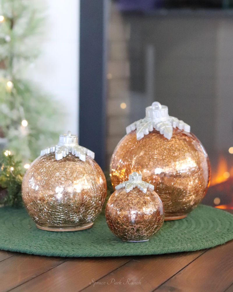 Light Up Crackle Glass Tabletop Ornament Gold