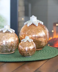 Light Up Crackle Glass Tabletop Ornament Gold