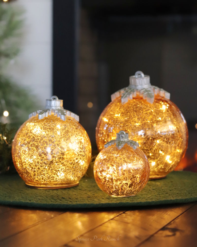 Light Up Crackle Glass Tabletop Ornament Gold