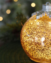 Light Up Crackle Glass Tabletop Ornament Gold