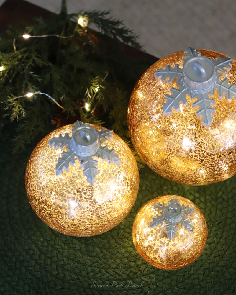 Light Up Crackle Glass Tabletop Ornament Gold