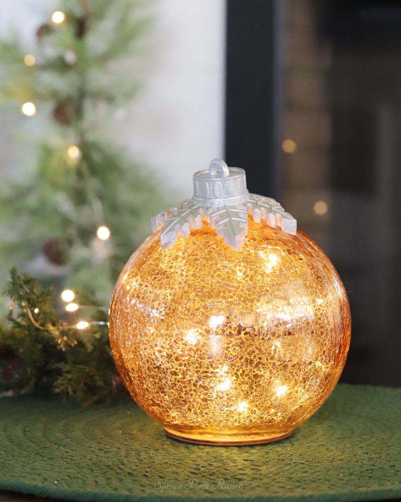 Light Up Crackle Glass Tabletop Ornament Gold