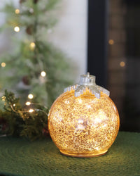 Light Up Crackle Glass Tabletop Ornament Gold