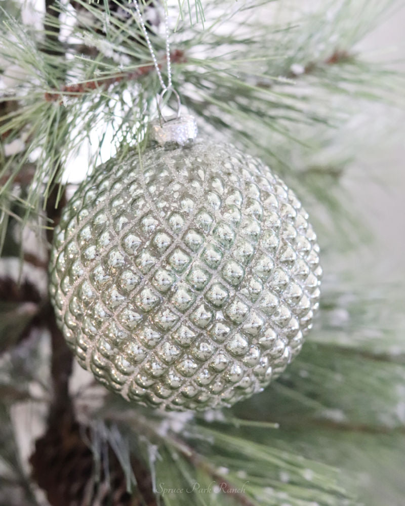 Sage Green Mercury Glass Hobnail Ornament