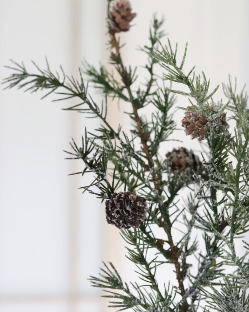 Glittered Snowy Pine Stem With Mini Pinecones 33"