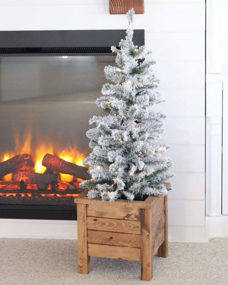 Snowy Tree In Wood Planter Large