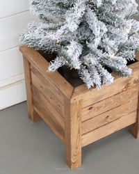 Snowy Tree In Wood Planter Large