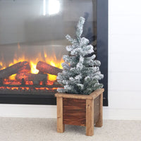 Snowy Tree In Wood Planter Small