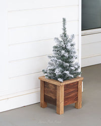 Snowy Tree In Wood Planter Small