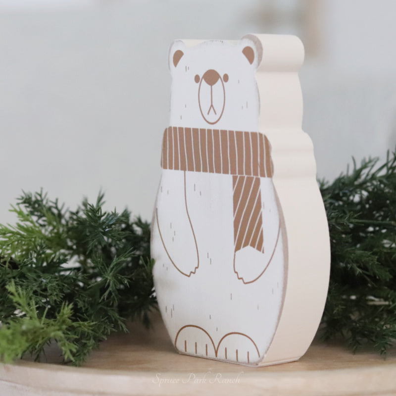 Chunky Wood Polar Bear Sitter