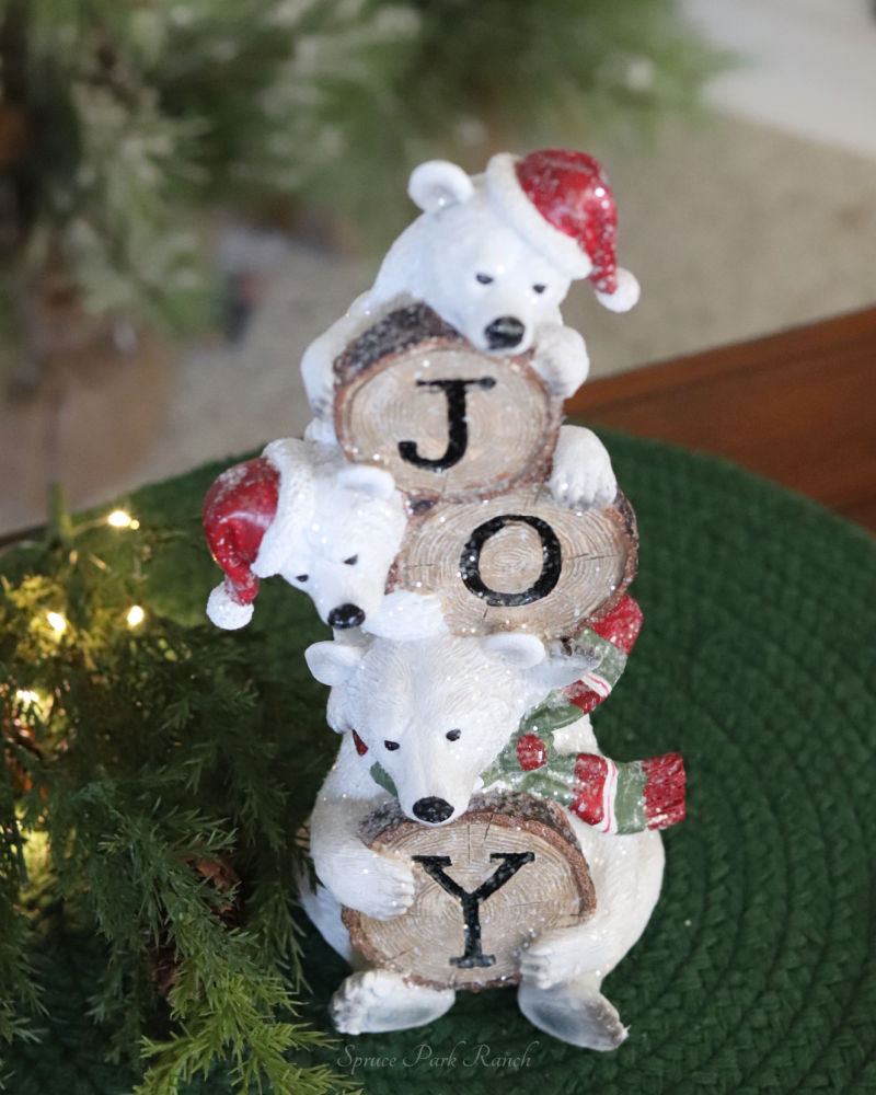 Joy Stacked Polar Bear Figurine