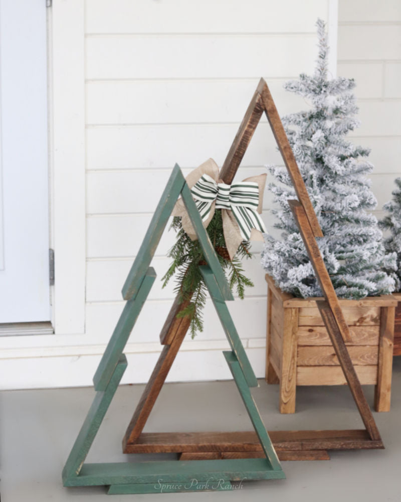 Wooden Porch Trees Set Of Two Striped Ribbon