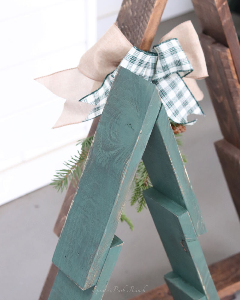 Wooden Porch Trees Set Of Two Plaid Ribbon