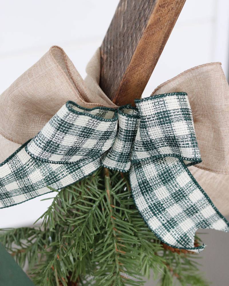 Wooden Porch Trees Set Of Two Plaid Ribbon