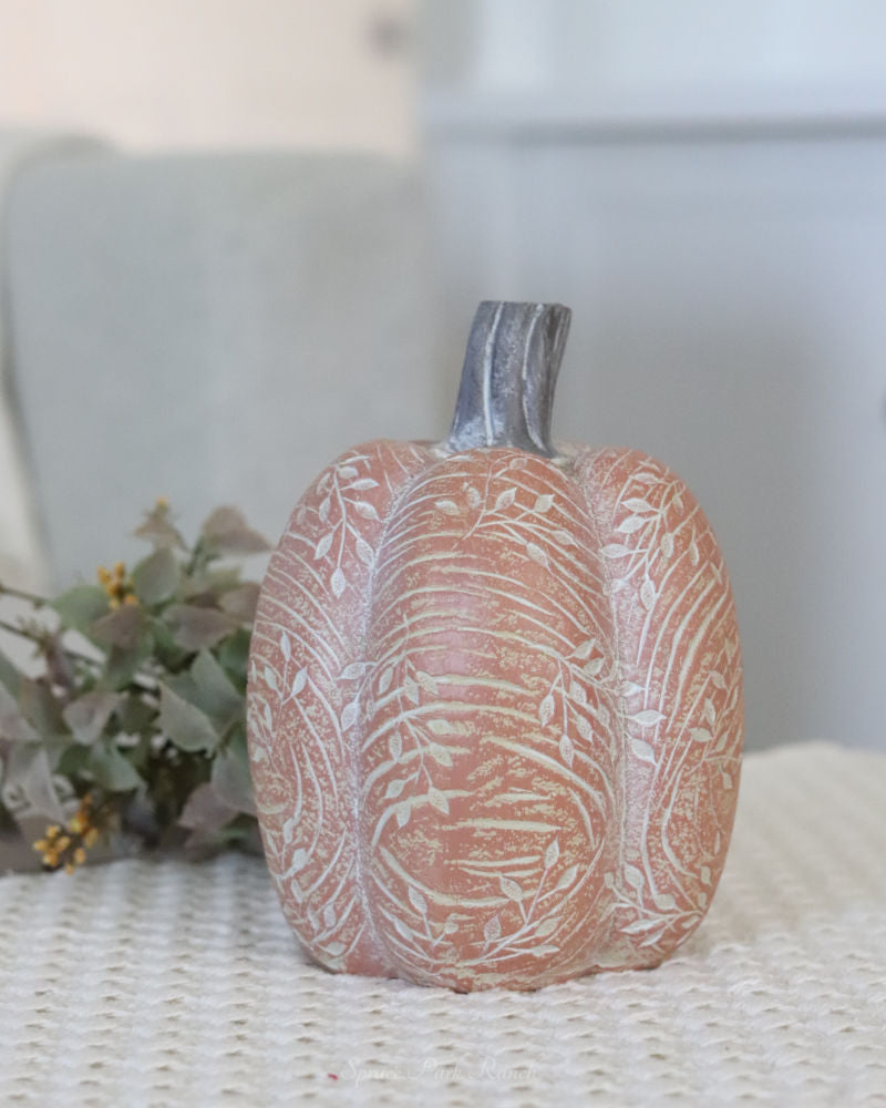 Orange Leaf Engraved Tall Pumpkin