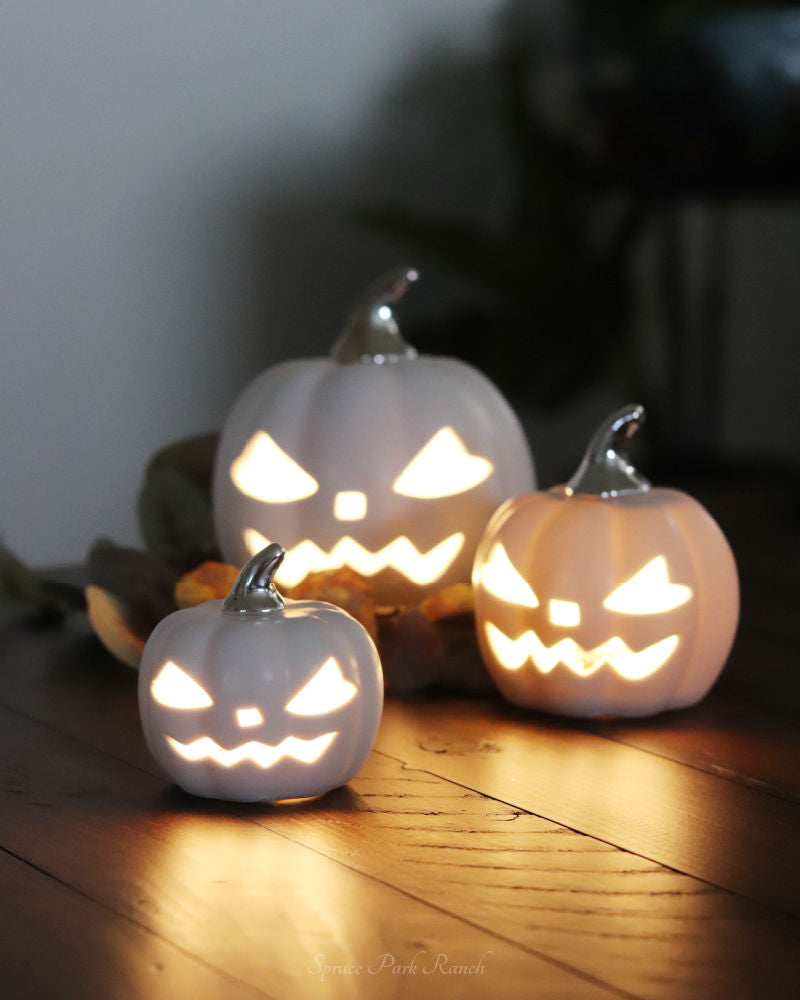 White Ceramic LED Jack O Lantern