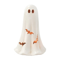 Light Up White Resin Ghost With Bat Cutouts