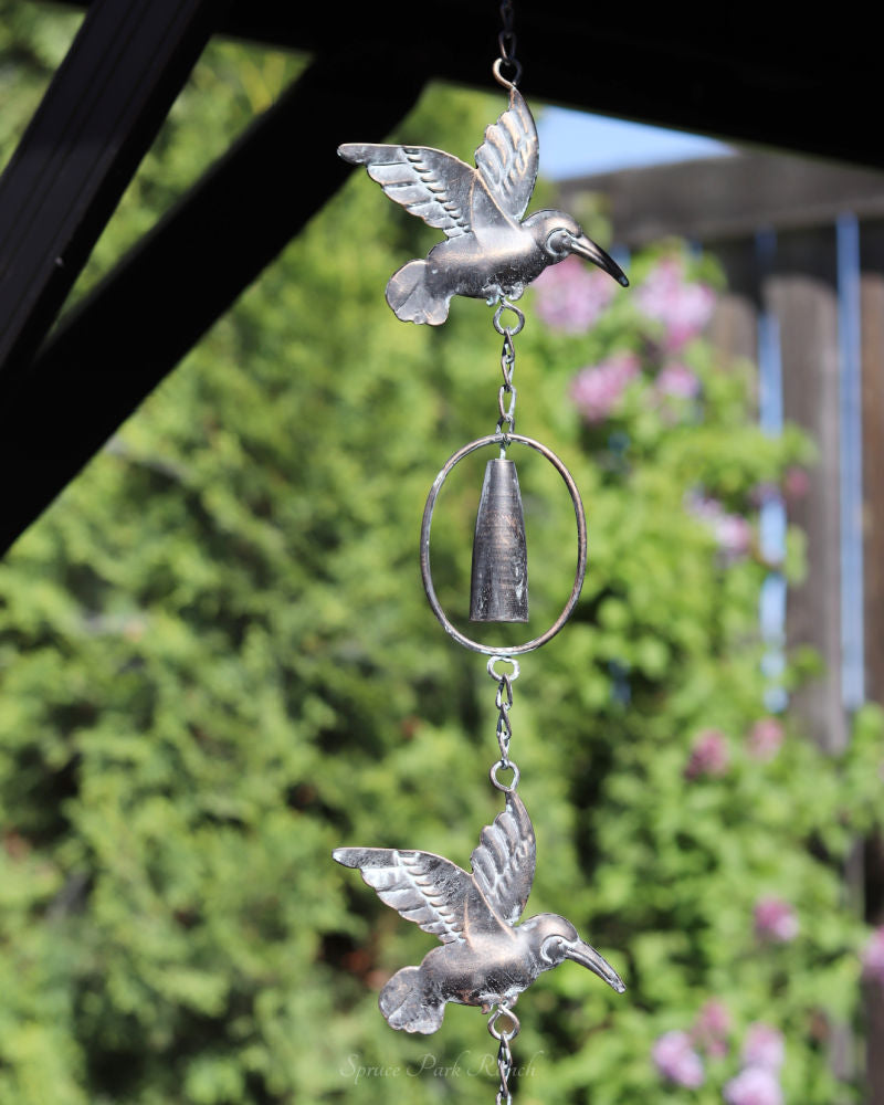 Bronze Patina Hummingbird Rain Chain with Bell