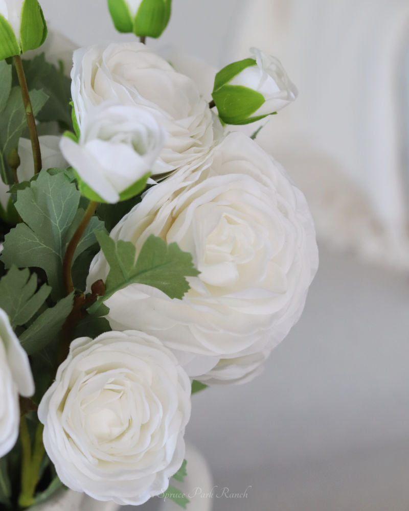 Ranunculus White Triple Bloom Real Touch Stem 24"