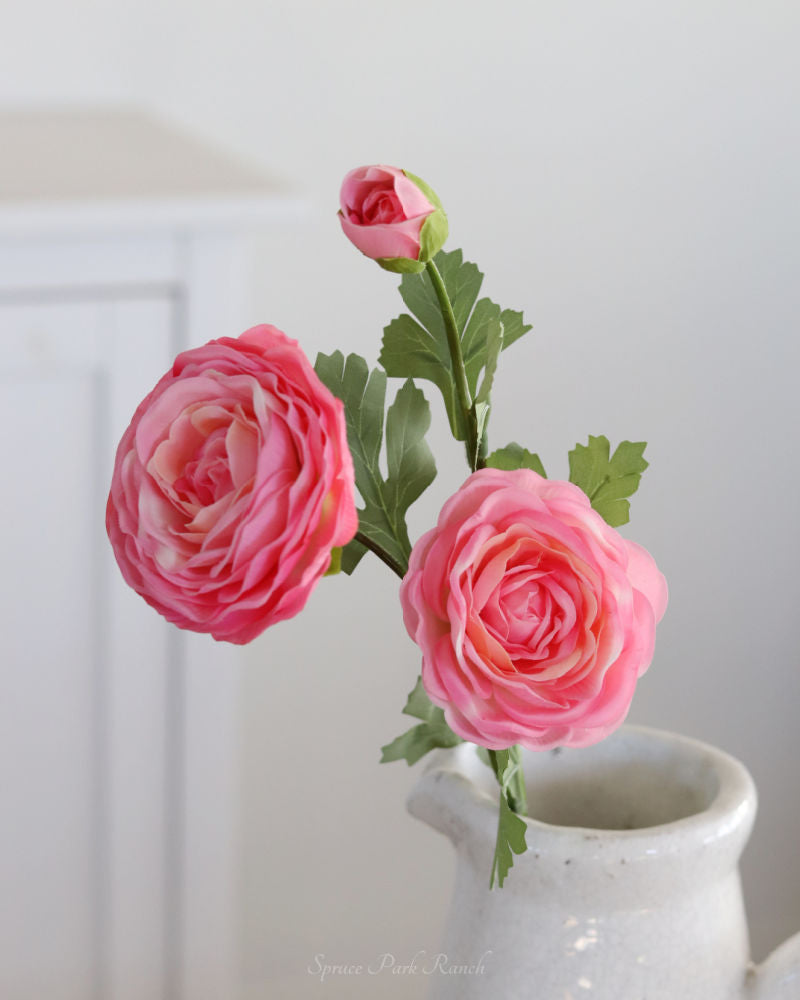 Dark Pink Triple Bloom Ranunculus Stem Real Touch 25"