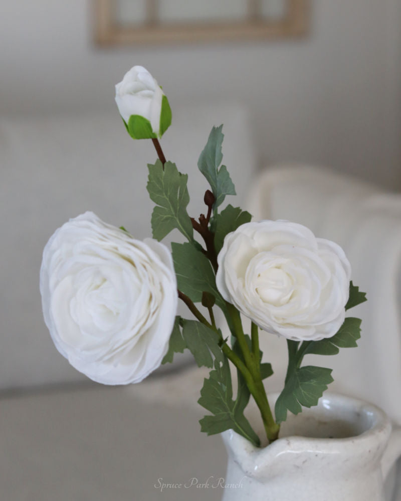 Ranunculus White Triple Bloom Real Touch Stem 24"