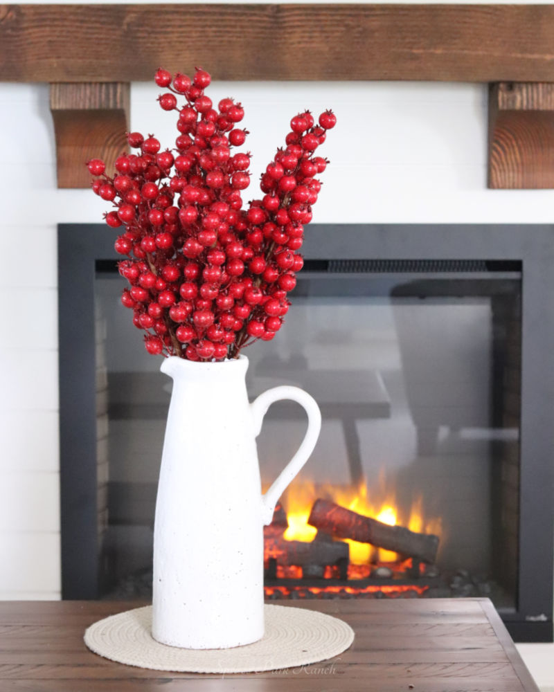 Red Crackle Glitter Rosehip Stem