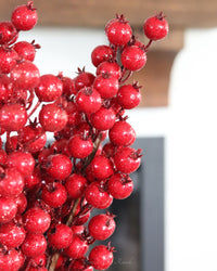 Red Crackle Glitter Rosehip Stem