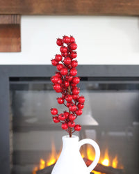 Red Crackle Glitter Rosehip Stem