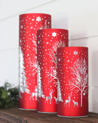 Red Laser Engraved Winter Scene LED Cylinder