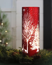 Red Laser Engraved Winter Scene LED Cylinder