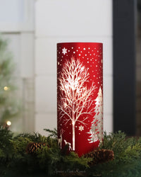 Red Laser Engraved Winter Scene LED Cylinder