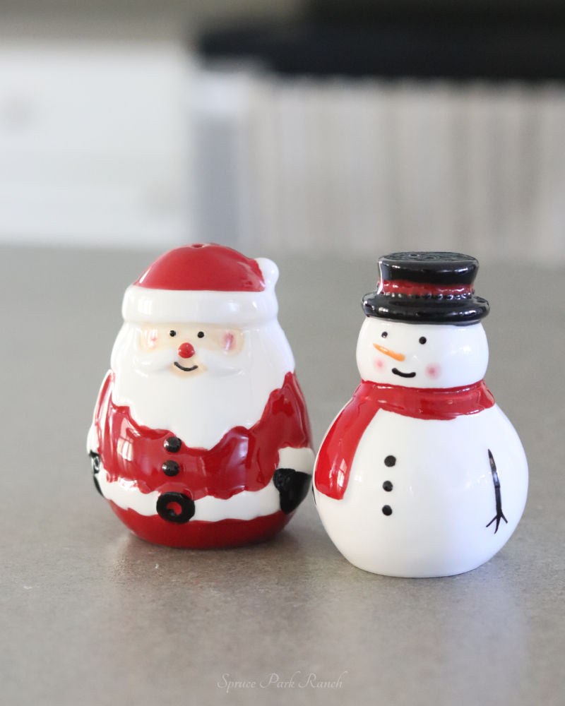 Jolly Santa and Snowman Salt and Pepper Set