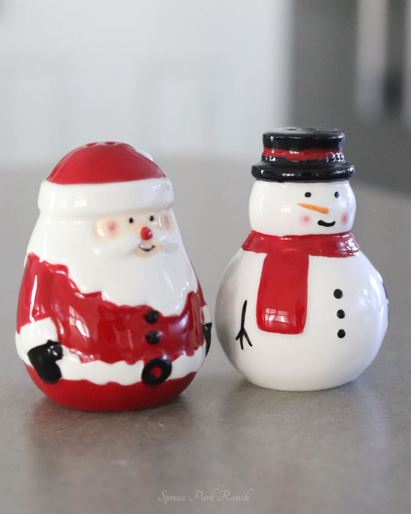 Jolly Santa and Snowman Salt and Pepper Set