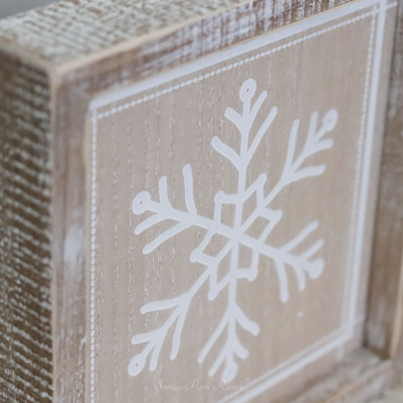 Reversible Natural Snowflake and Leaf Wood Sign