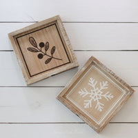 Reversible Natural Snowflake and Leaf Wood Sign