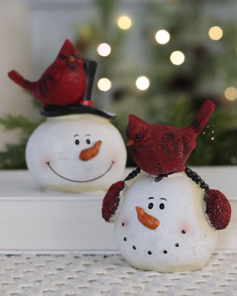 Rustic Resin Snowman With Cardinal Figurine