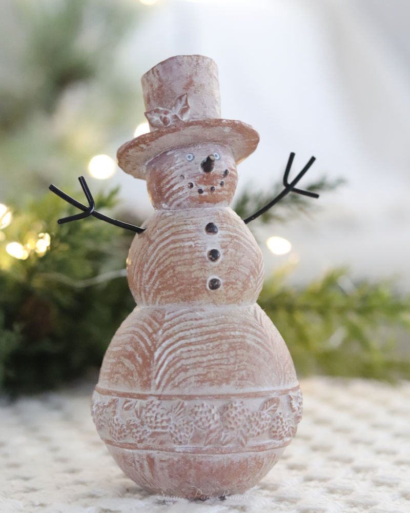 Wood-Look Resin Snowman