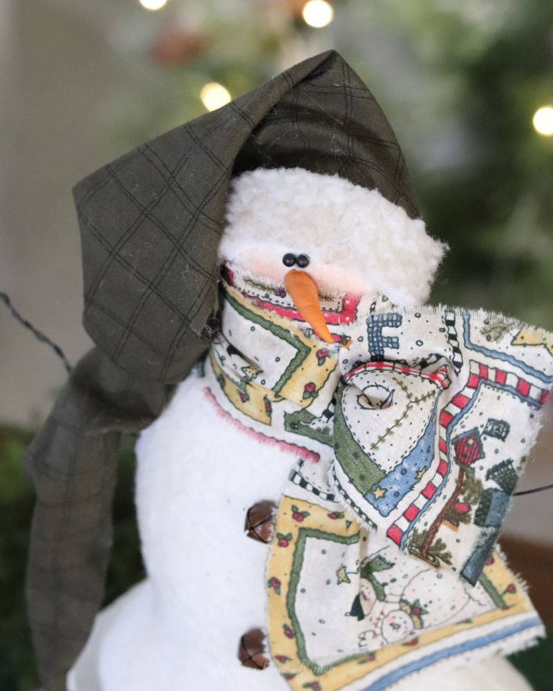 Primitive Tall Snowman With Dark Green Toque