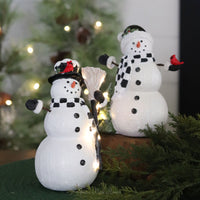 White Glittered Resin Woodgrain LED Snowman