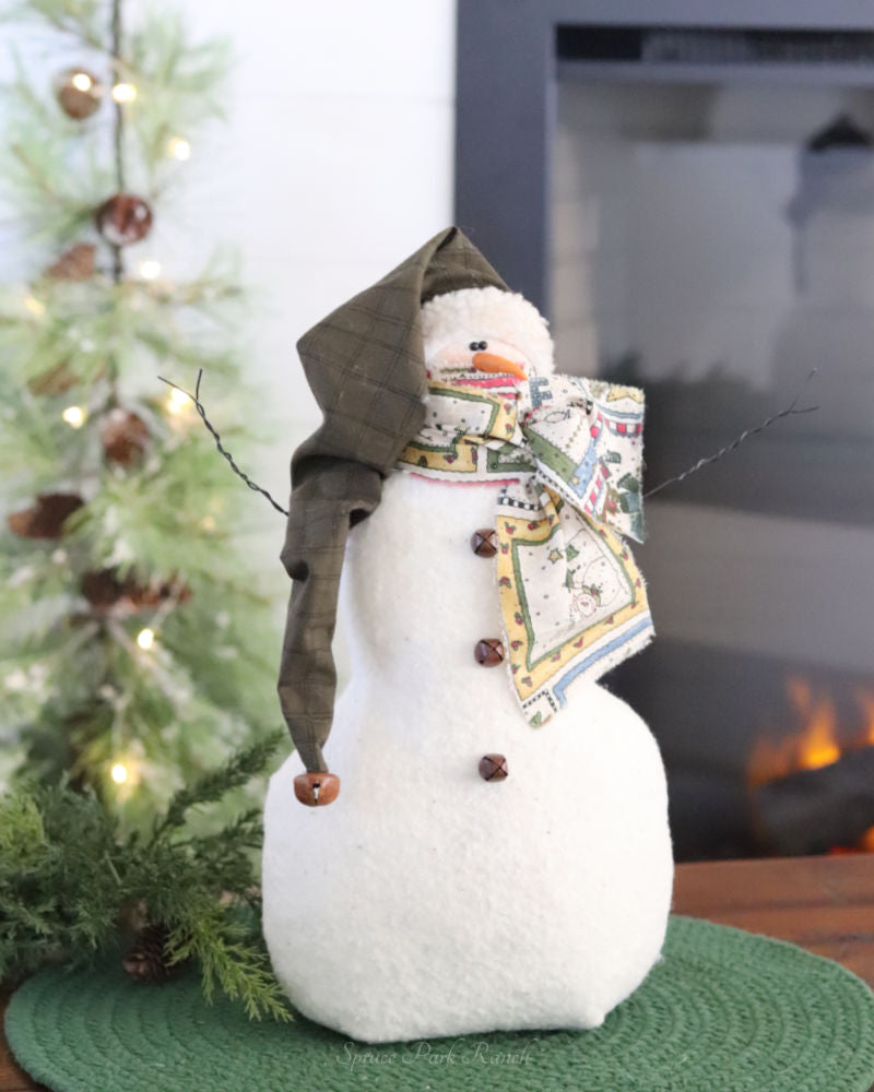 Primitive Tall Snowman With Dark Green Toque