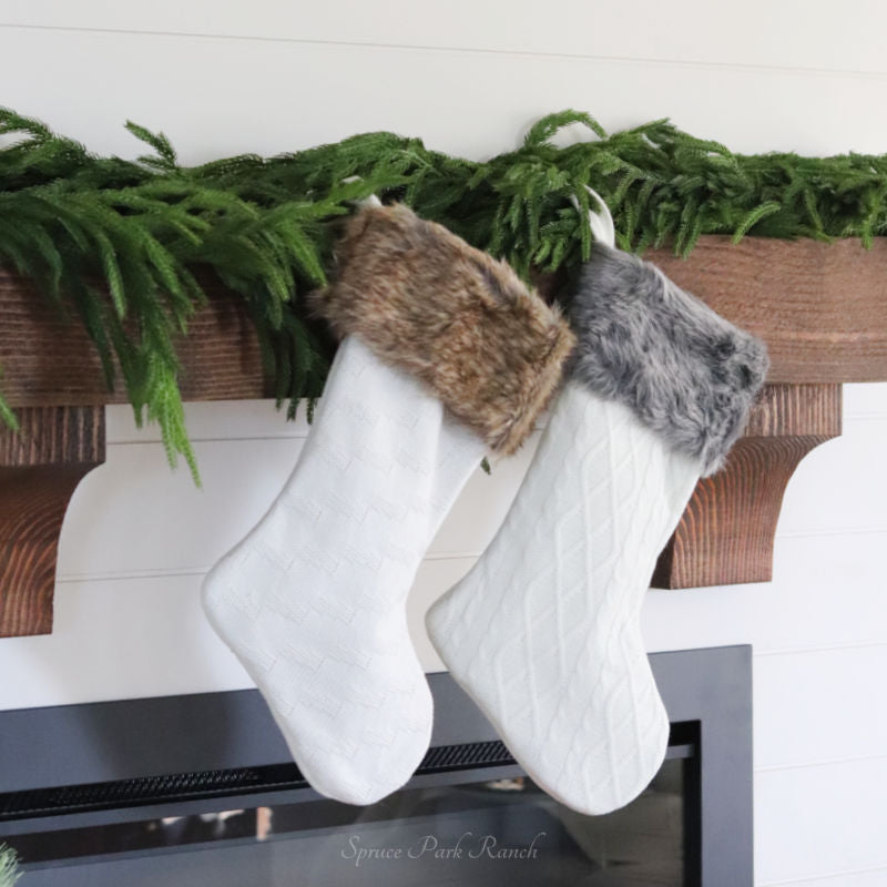 White Knit Stocking With Faux Fur Cuff