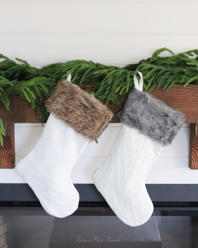 White Knit Stocking With Faux Fur Cuff