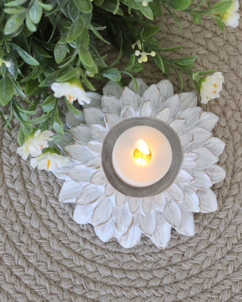 White Resin Sunflower Candle Holder