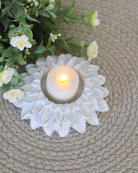 White Resin Sunflower Candle Holder