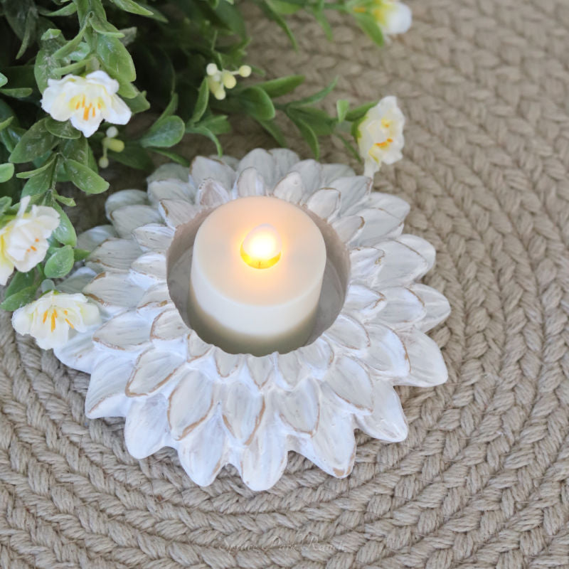 White Resin Sunflower Candle Holder