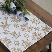 Hand Block Printed Ivory and Gold Snowflake Table Runner 72"