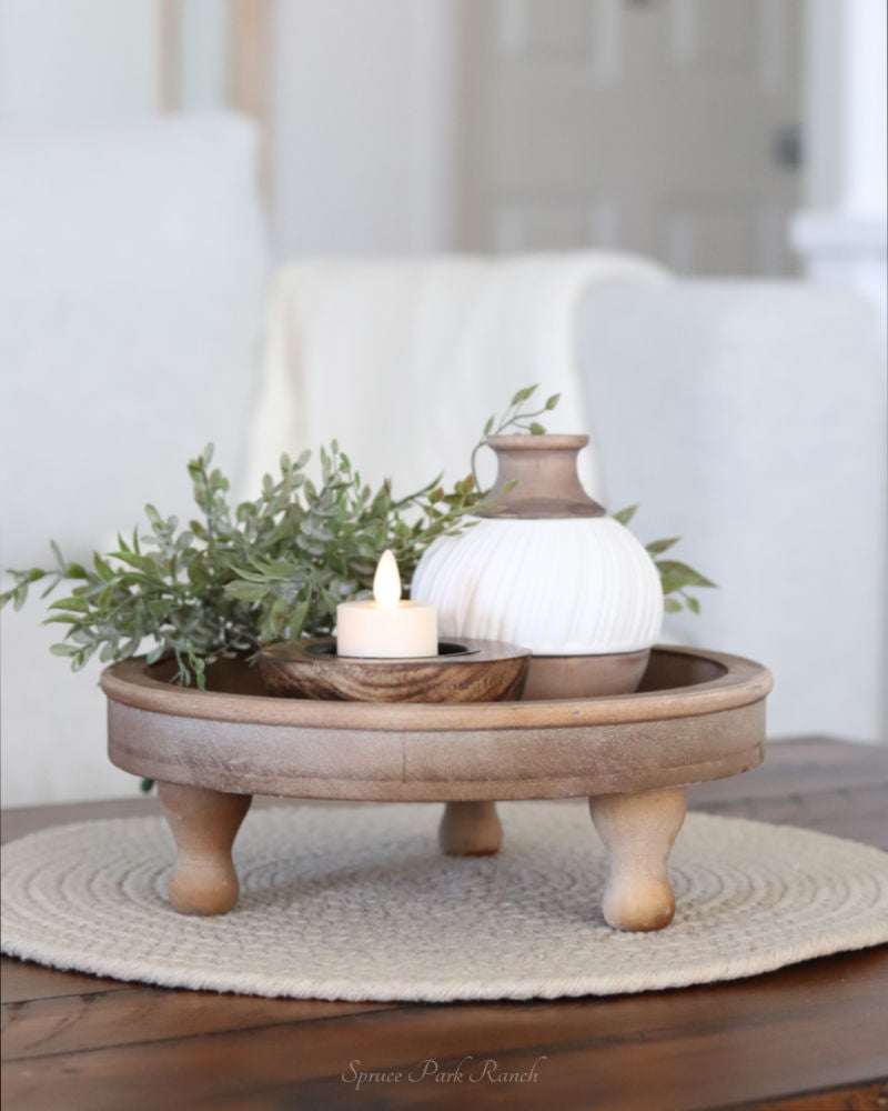 Distressed Natural Wood Tray With Feet